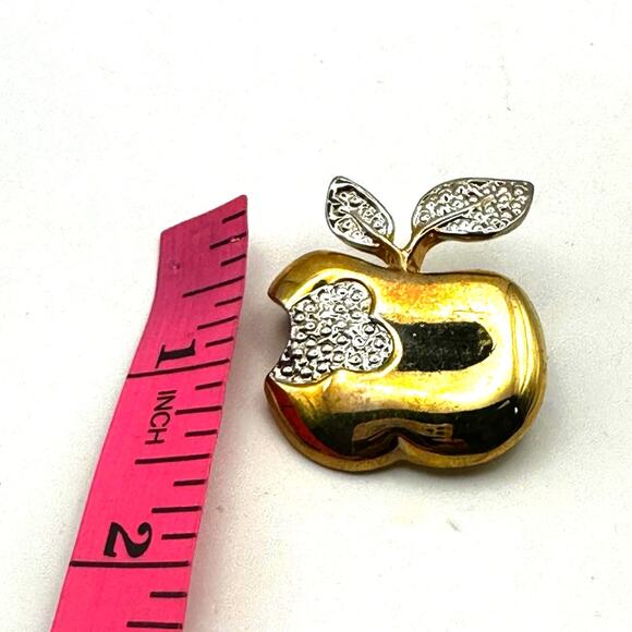 Park Lane Brooch Pin Golden Apple Bite out of Gold tone Silver Retro Vintage - Picture 4 of 7